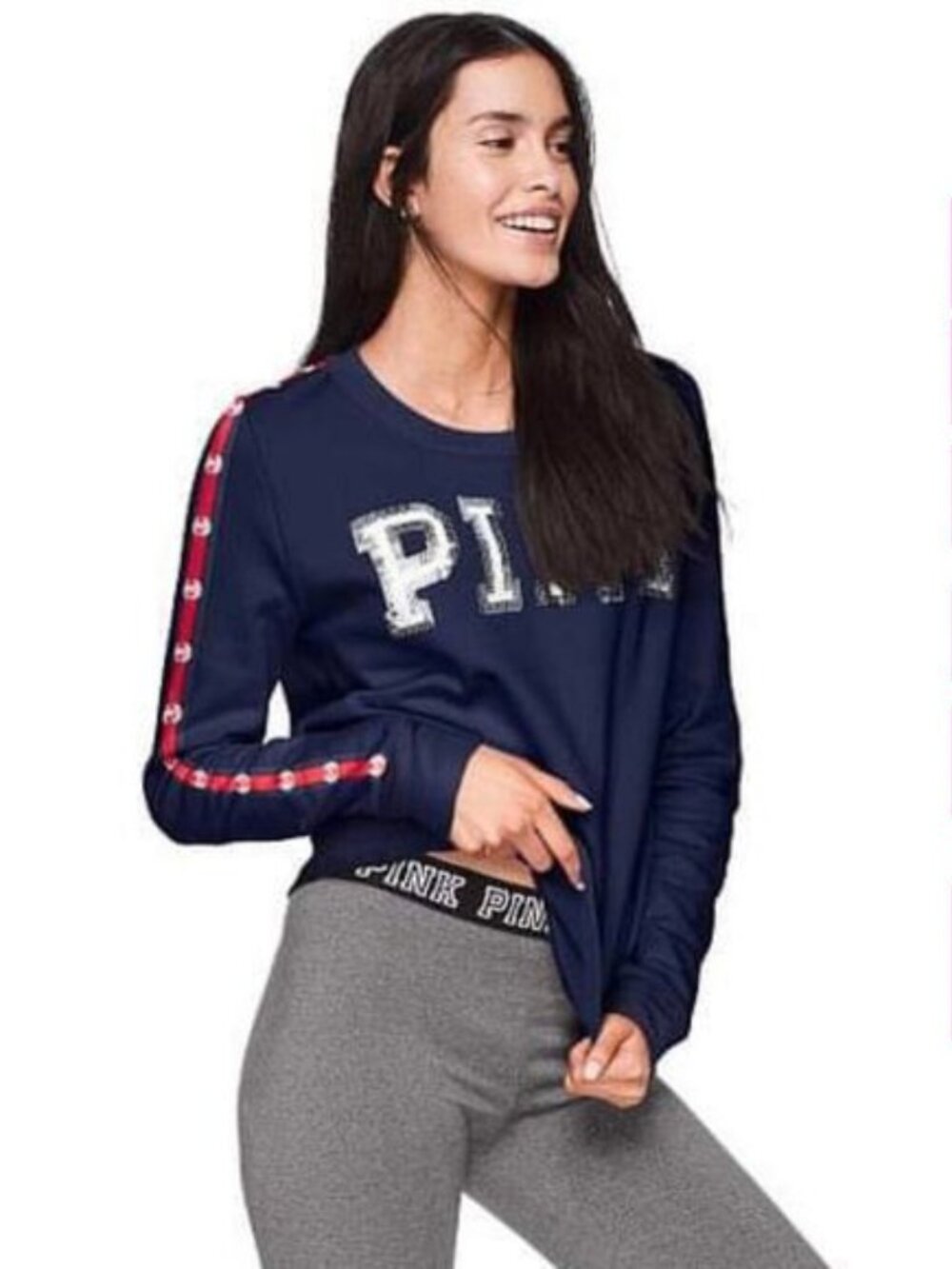 Victoria's Secret PINK | Navy Bling College Crew Long Sleeve Shirt | Size Small